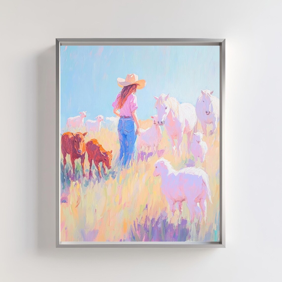 Pastoral Western Cowgirl and Horses Art Print