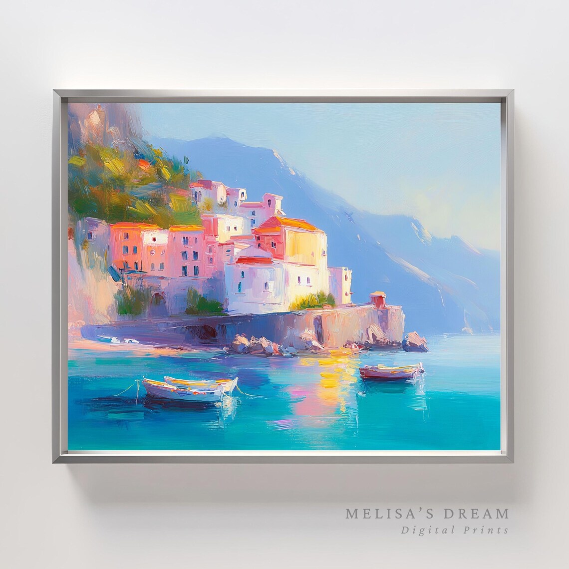 Mediterranean Coastal Village Art Print, Amalfi Coast