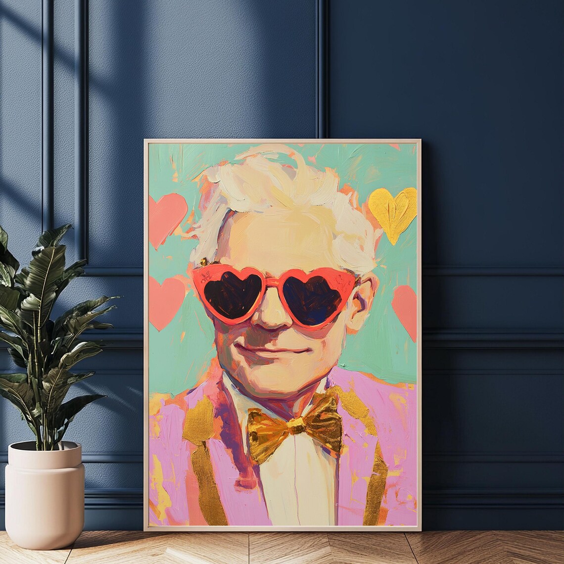 Pop Art Portrait With Heart Sunglasses, Quirky Fashion - Image 3