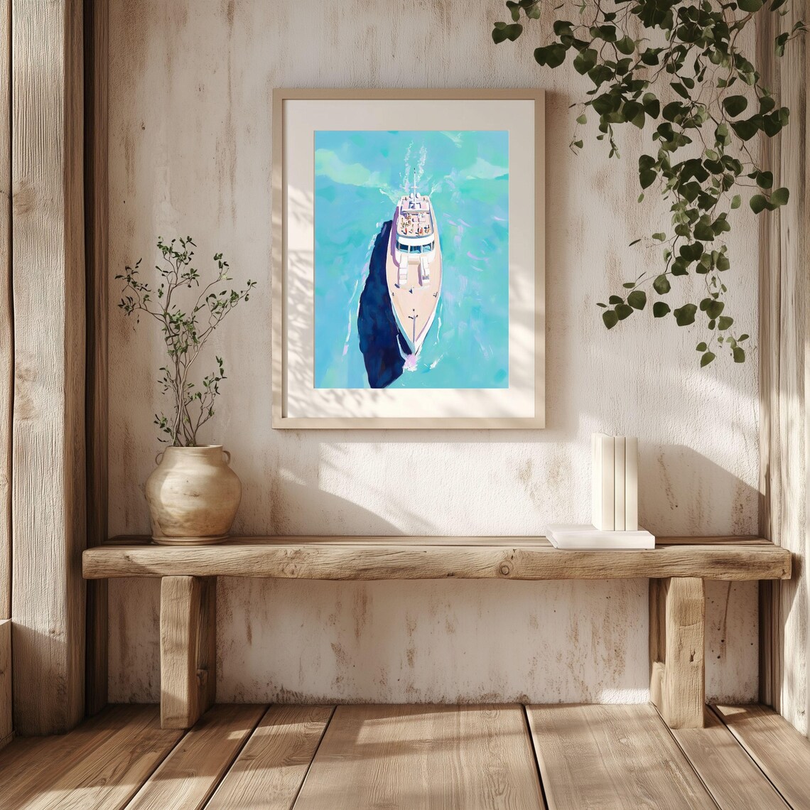 Luxury Yacht Wall Art Aerial Yacht Painting Turquoise Ocean Print Nautical Wall Art Coastal Living Decor Boat Artful Poster Print - Image 3