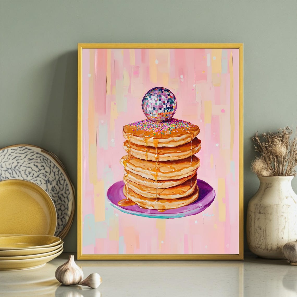 Disco Ball And Pancake Print, Glam Food Art - Image 2