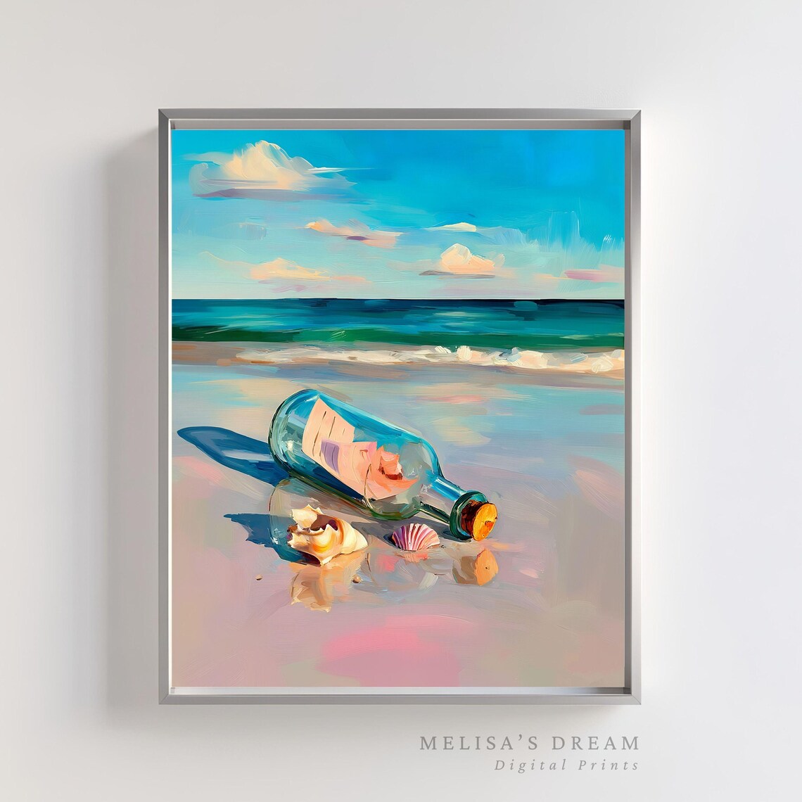 Message in a Bottle Beach Watercolor Coastal Print