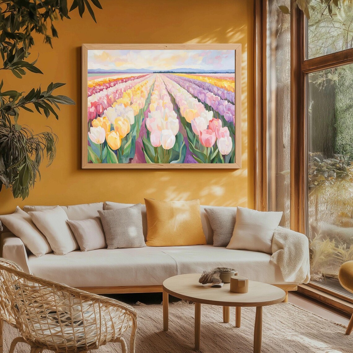 Tulip Field, Pastel Spring Floral Landscape Art Print - Image 3