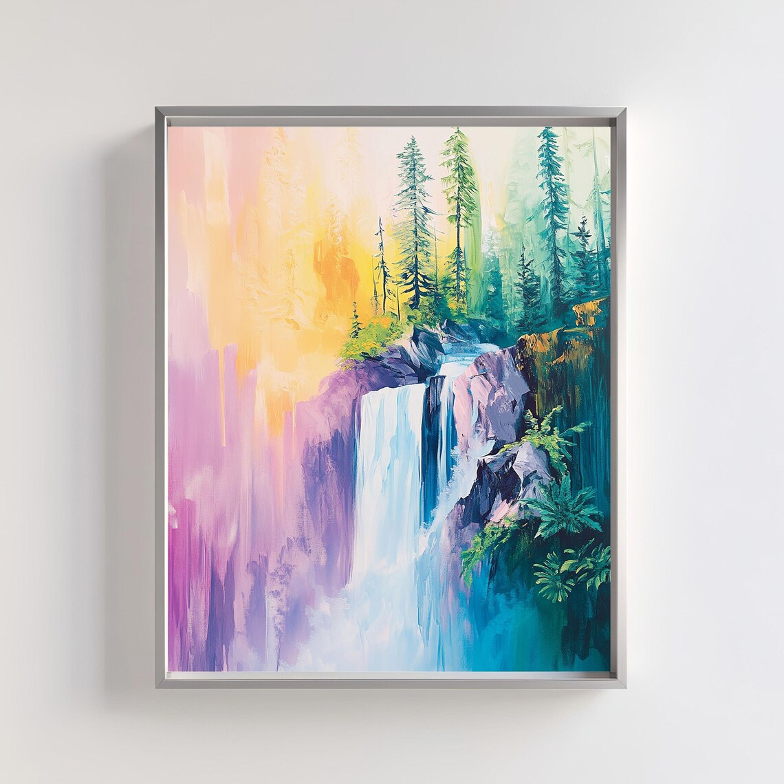 Waterfall Landscape, Forest And Mountain Nature Scene