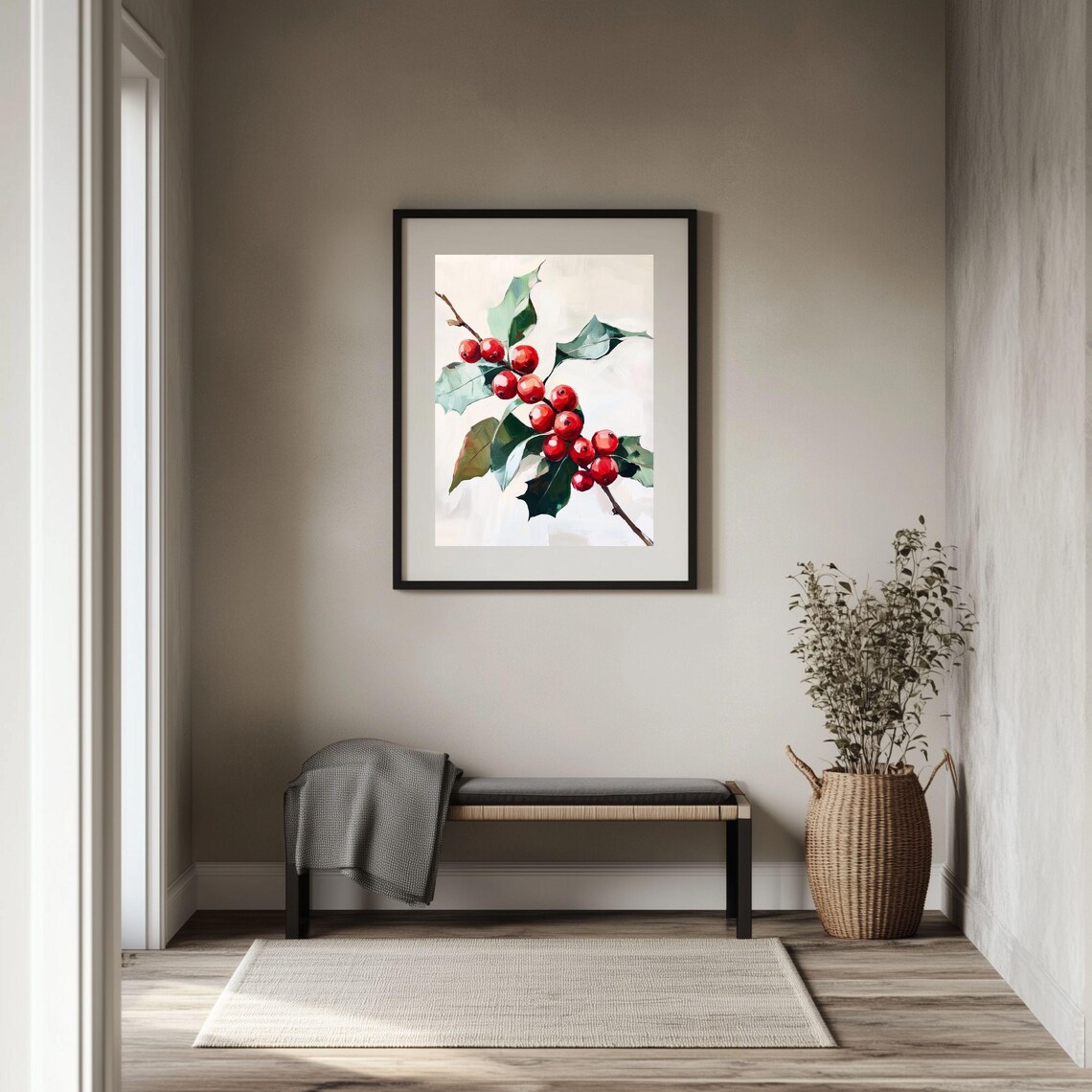 Winter Red Berry Branch, Botanical Kitchen Decor - Image 4