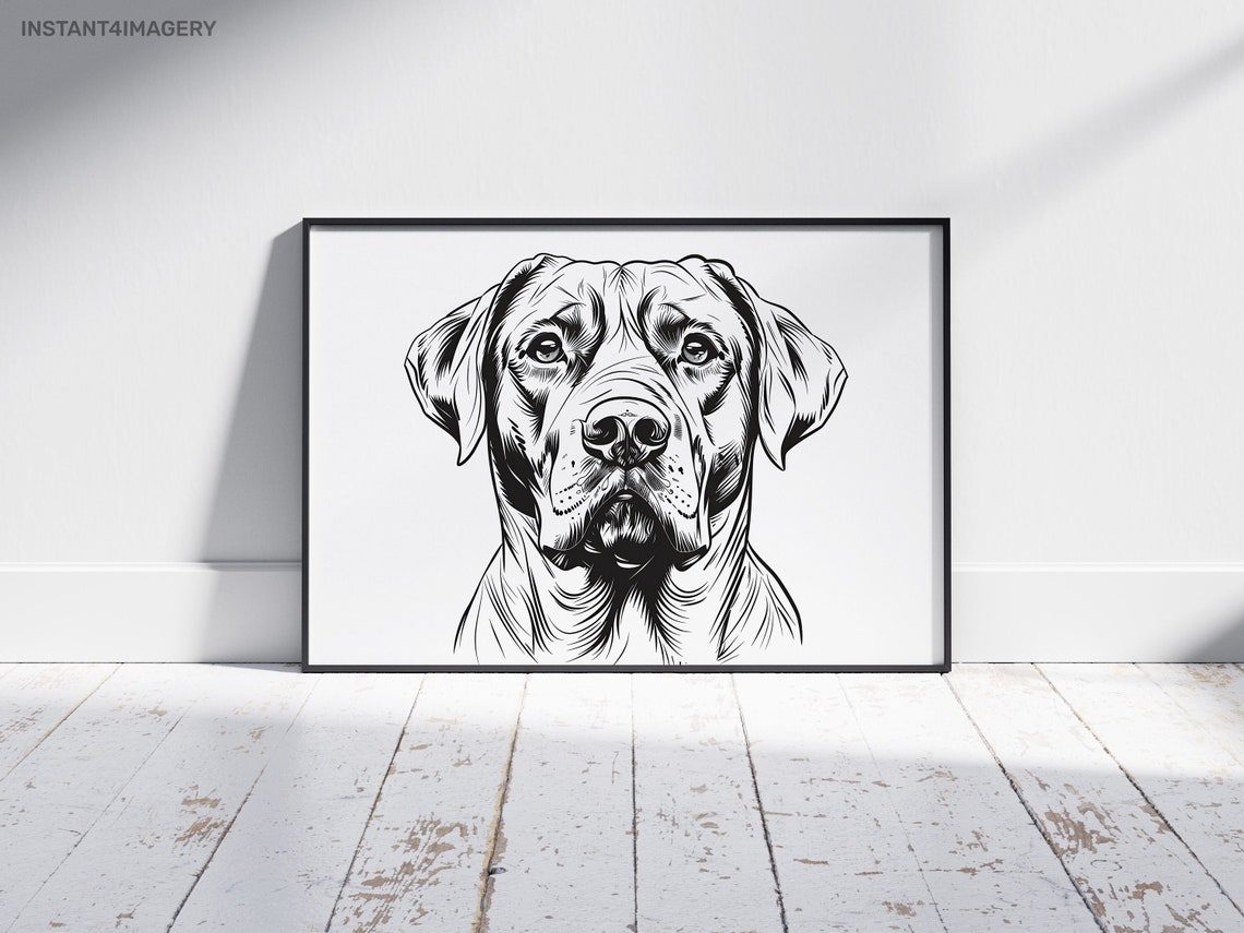 Rhodesian Ridgeback Detailed Ink Line Art Dog Head Portrait Poster