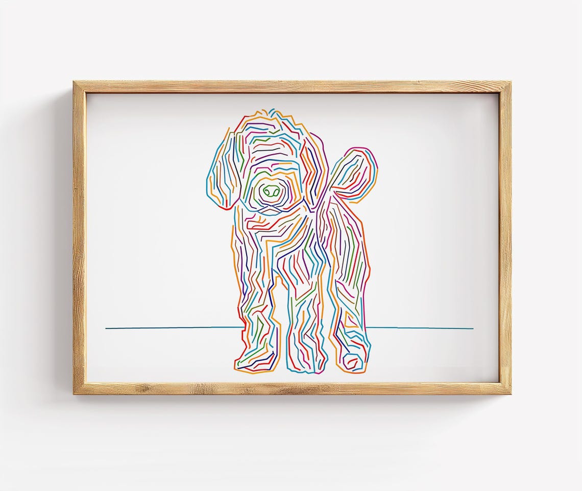 Colorful Poodle Print Abstract Line Art Modern Pet Decor