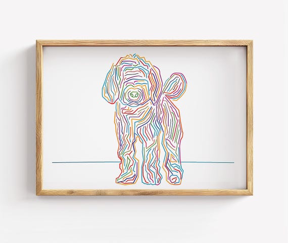 Colorful Poodle Print Abstract Line Art Modern Pet Decor