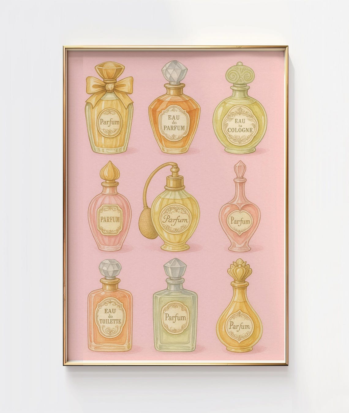 Vintage Perfume Bottles Pink Pastel Coquette Room Decor Poster