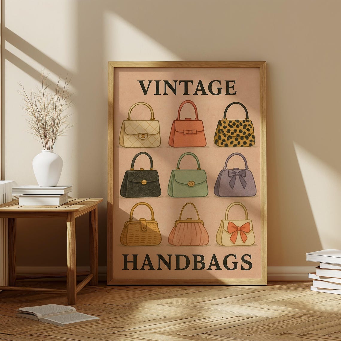 Vintage Handbags Grid Nine Retro Purses Fashion Illustration Print