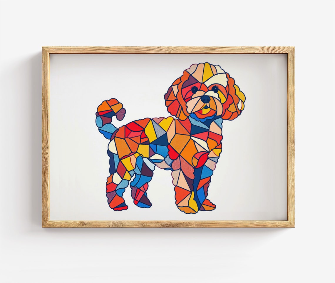 Bichon Frise Geometric Mosaic Colorful Standing Dog Art Print