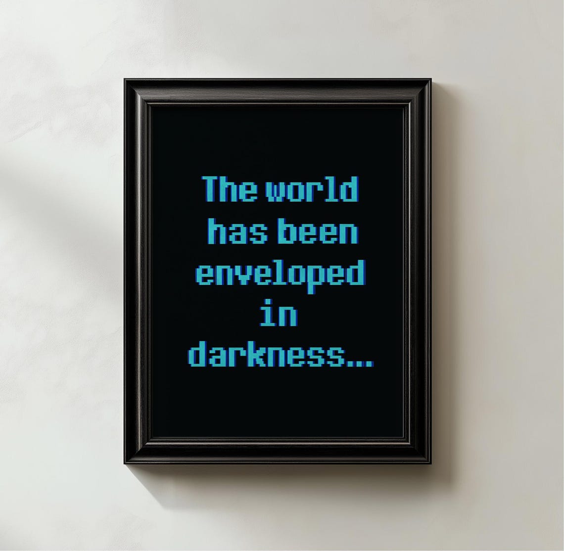 Blue Pixel Art Quote Print Retro Gaming Minimalist Decor