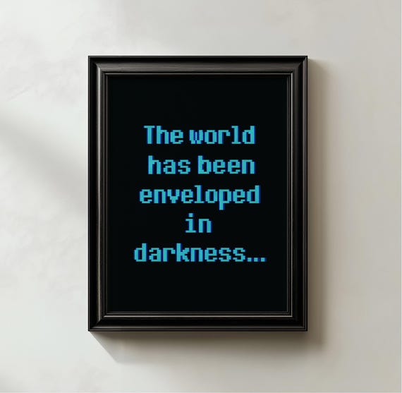 Blue Pixel Art Quote Print Retro Gaming Minimalist Decor
