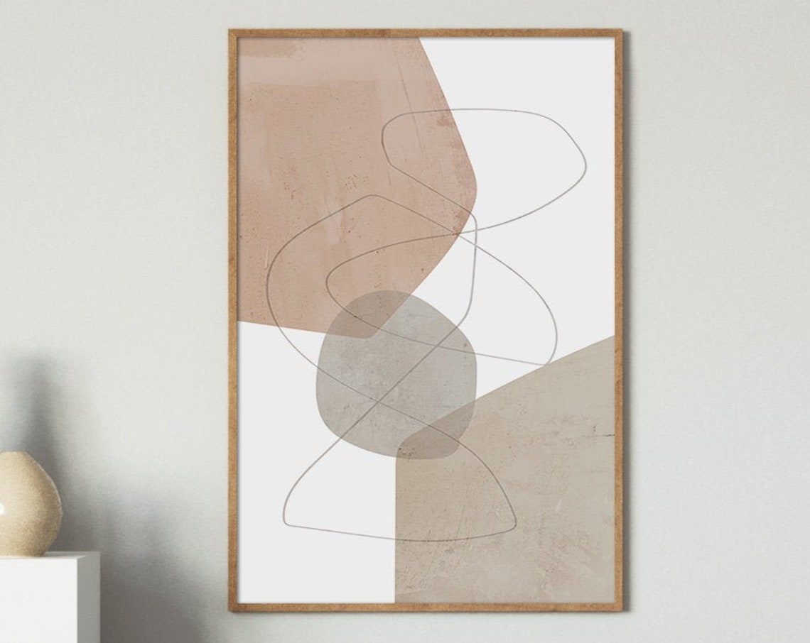Neutral Gray Squiggle Line Overlap Shapes Minimalist Abstract Poster - Image 3