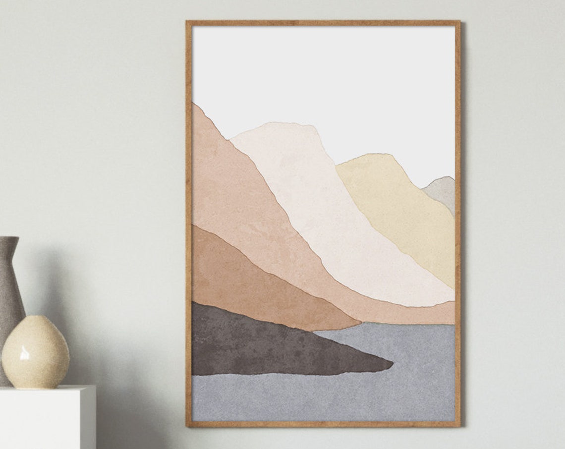 Textured Torn Paper Cut Mountain Landscape Beige Gray Wall Art - Image 4