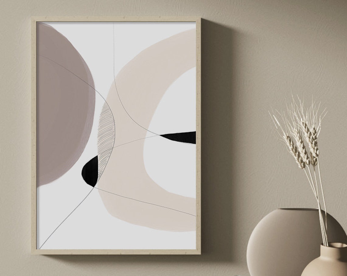 Neutral Abstract Curved Lines Beige Minimalist Modern Wall Art - Image 2