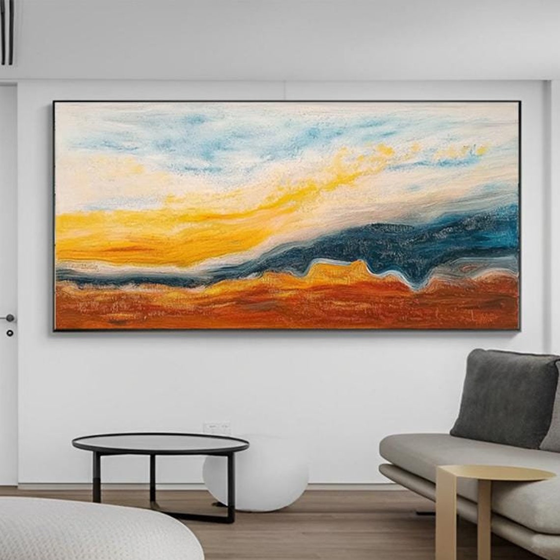 Fiery Abstract Sunset Waves Over the Deep Ocean Canvas Poster