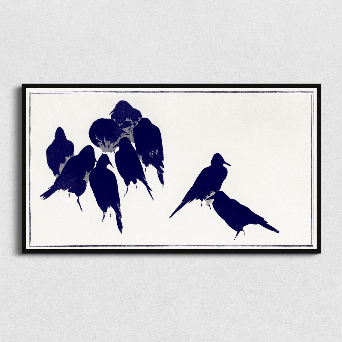 Murder Of Crows Dark Indigo Silhouette Japanese Woodblock Art Poster