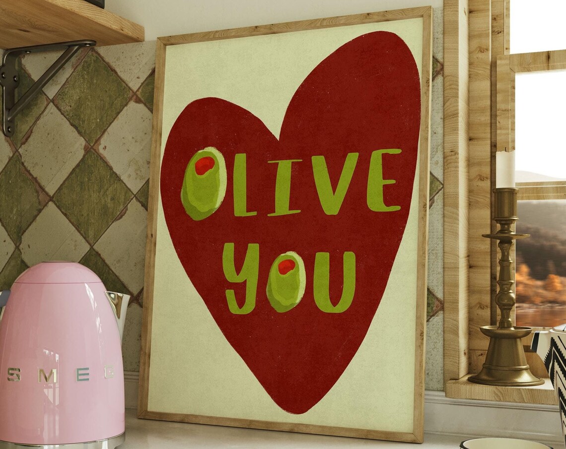 I Love You Heart Olive Kitchen Art Print