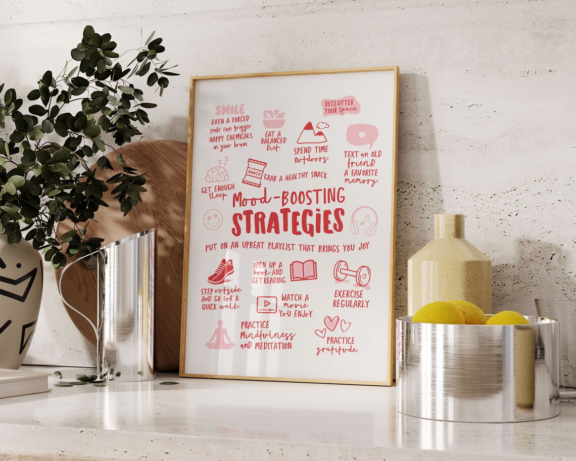 Mood Boosting Strategies Poster, Mental Health Office Art - Image 2