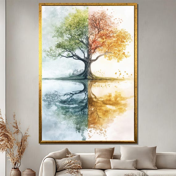 Four Seasons Tree Painting, Abstract Nature Decor