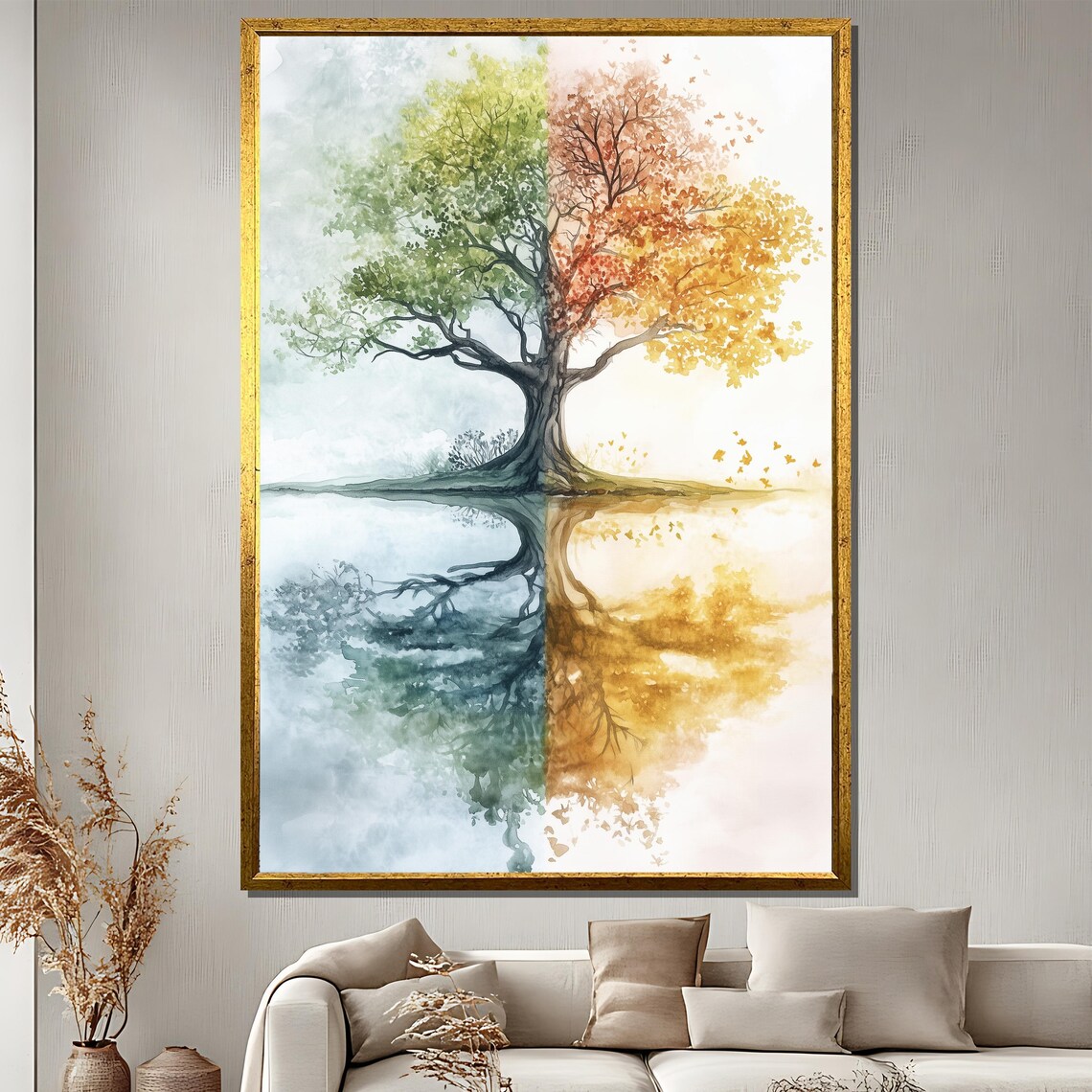 Four Seasons Tree Painting, Abstract Nature Decor
