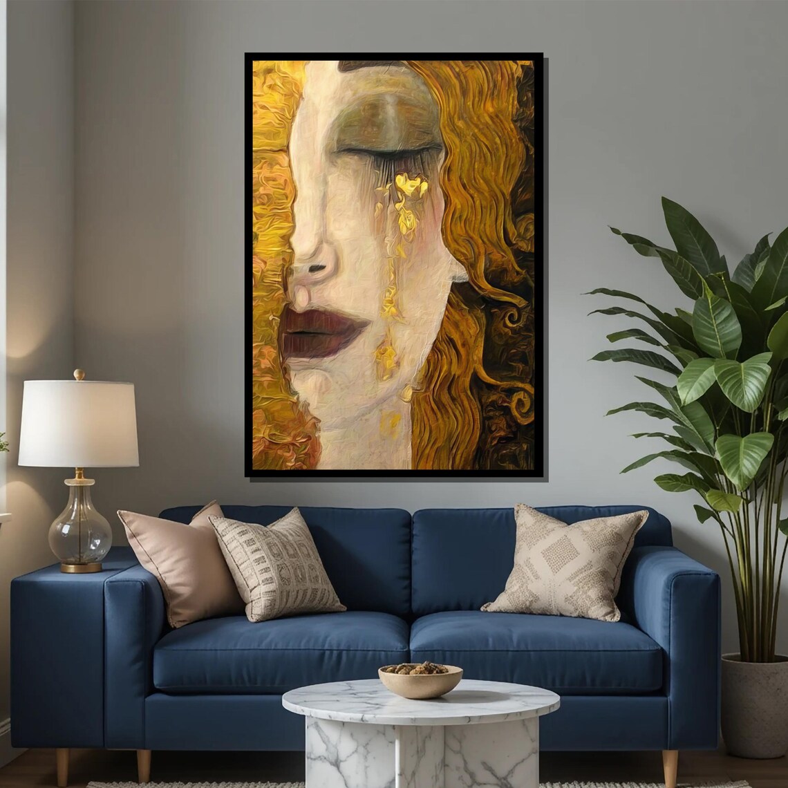 Woman's Face with Golden Tears in Art Nouveau Gold Style Poster - Image 2