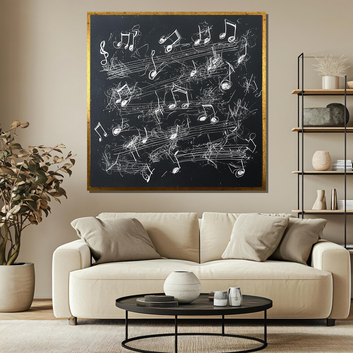 White Musical Notes on a Black Chalkboard Style Music Poster - Image 3