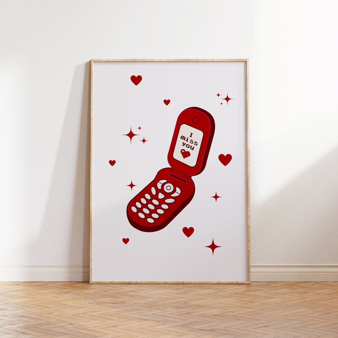 I Miss You Red Flip Phone Y2K Retro Nostalgic Valentines Poster