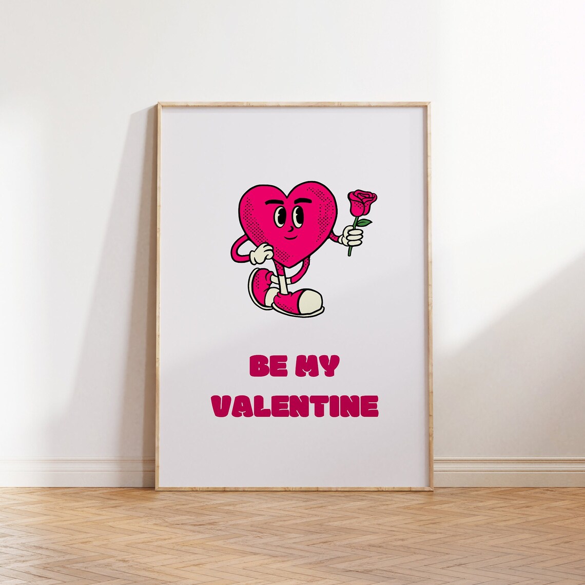 Be My Valentine Retro Cartoon Heart Rose Fun Valentines Day Poster