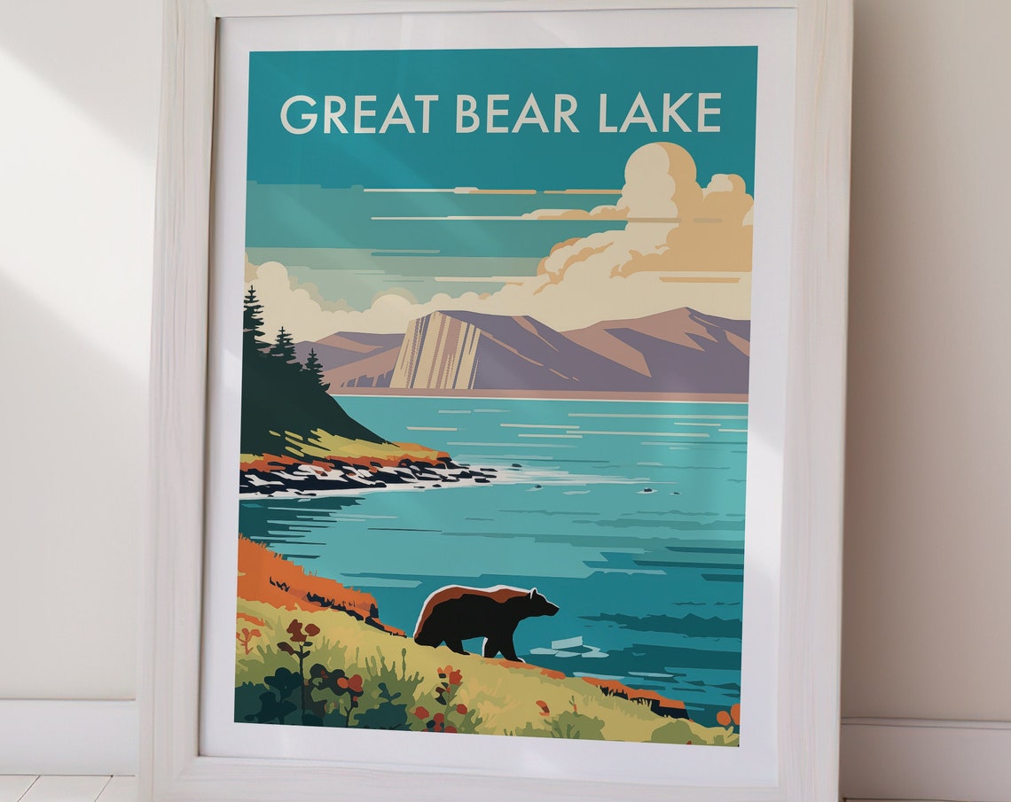 Great Bear Lake Bear Turquoise Water Cliffs Vintage Travel Poster - Image 3