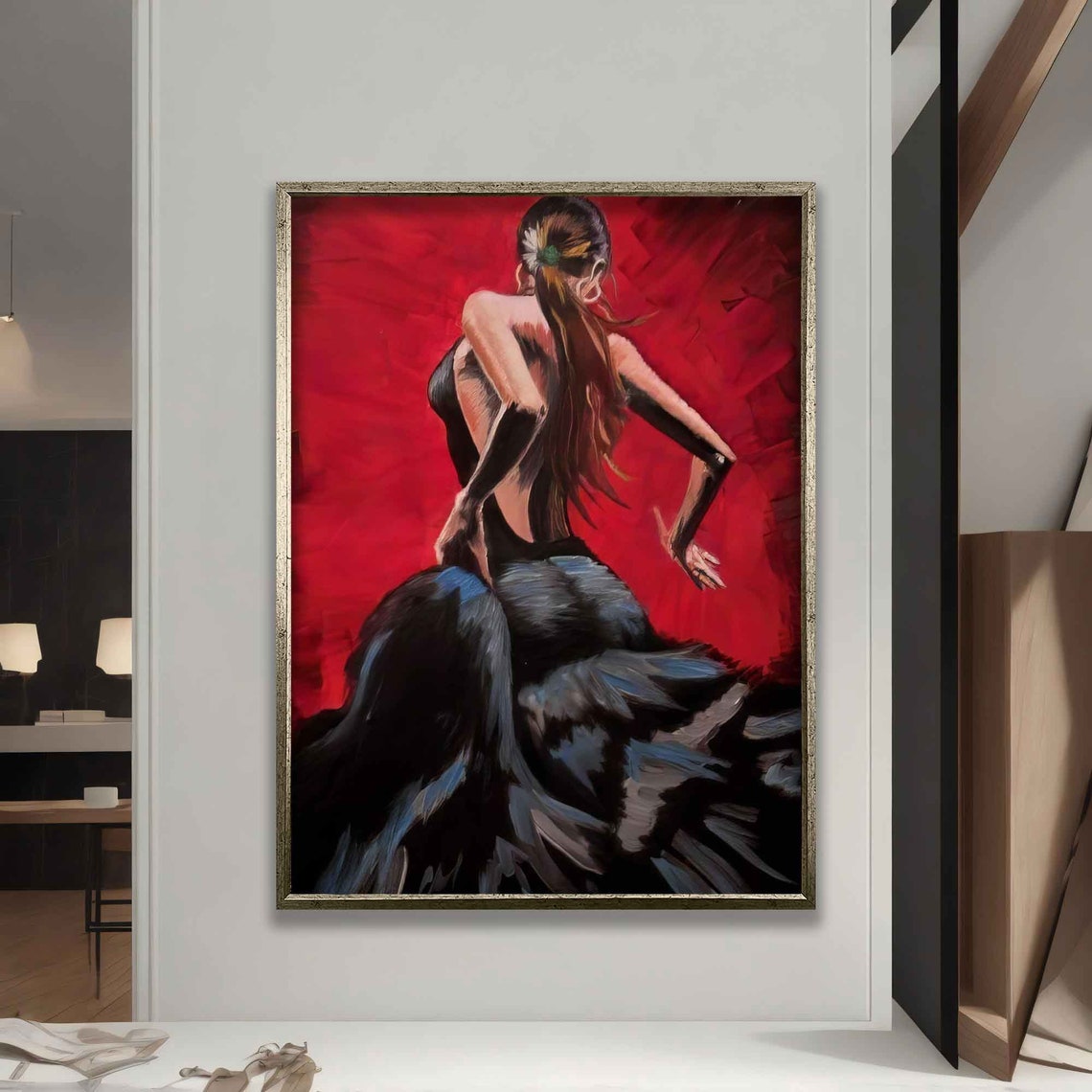Flamenco Dancer Black Ruffled Dress Vivid Red Stage Passion Art Poster - Image 5