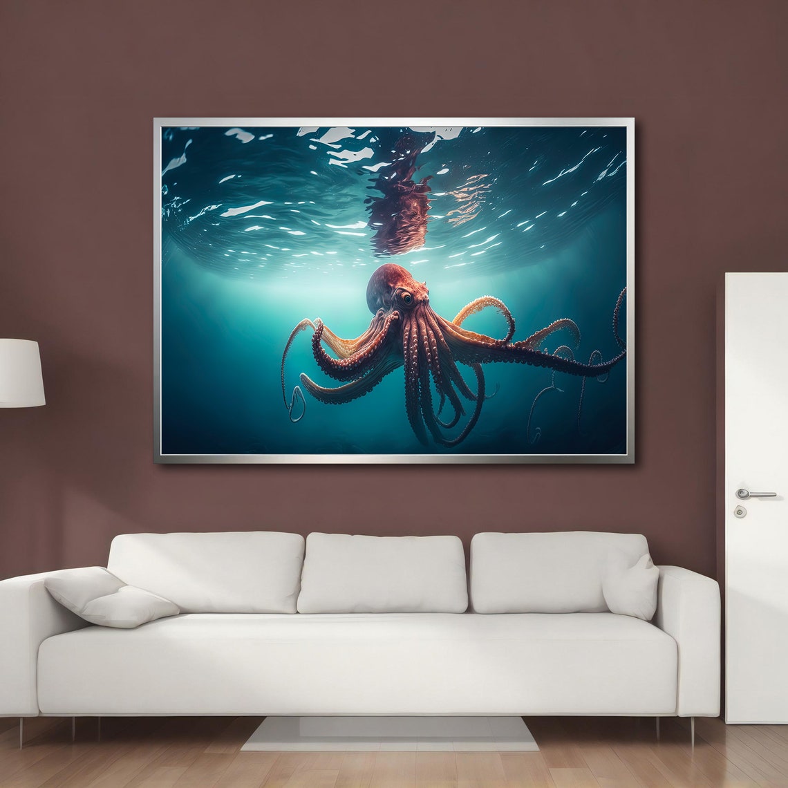 Octopus Swimming Under Sunlit Ocean Surface Tentacles Spread Poster - Image 4