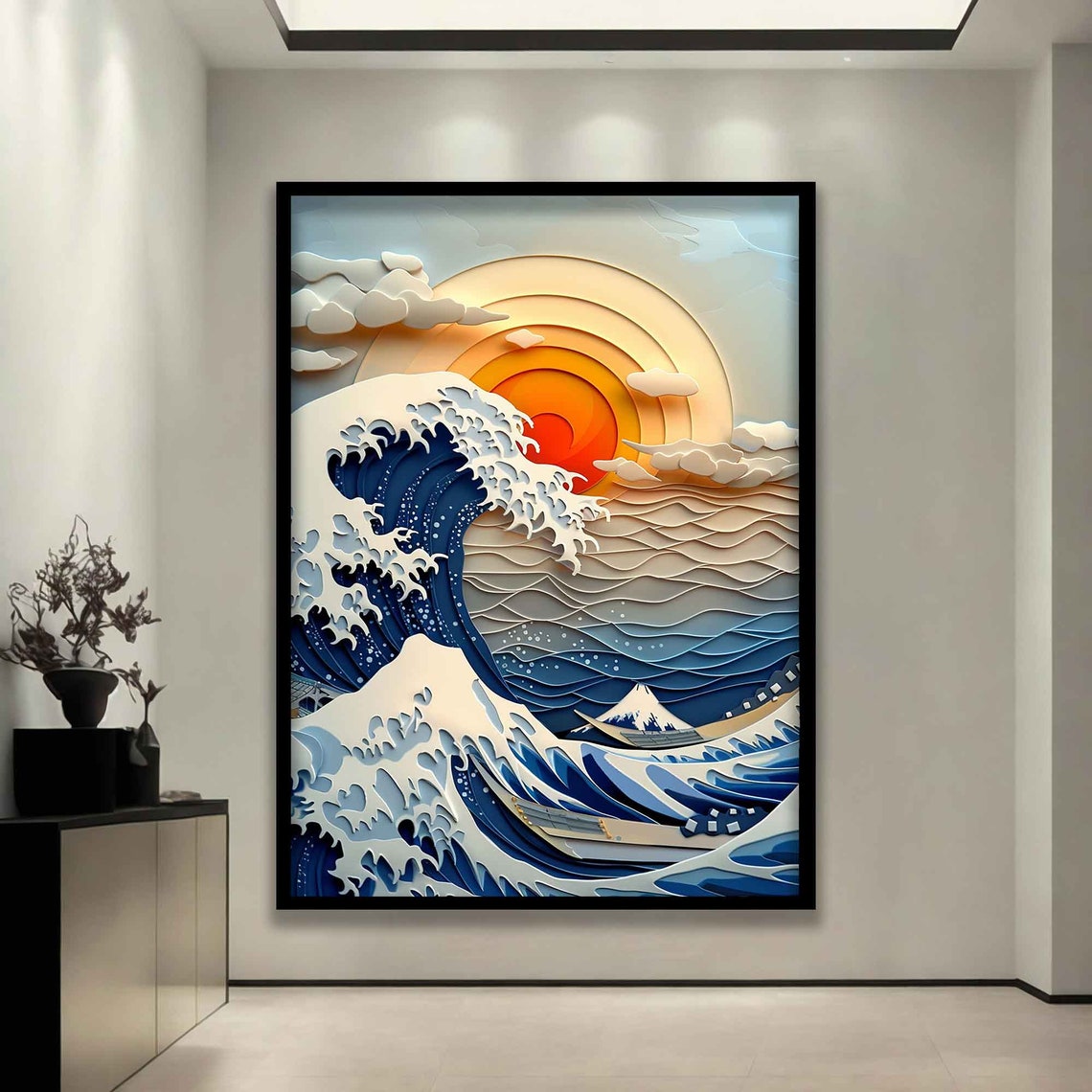 Great Wave Off Kanagawa 3D Paper Quilling Sunset Mount Fuji Art Poster - Image 3