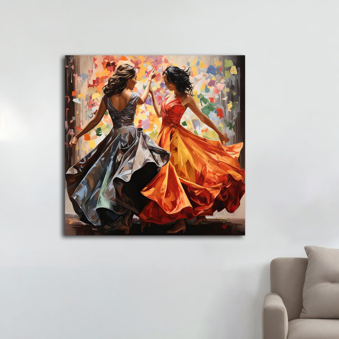 Joyful Women Dancing Flowing Gowns Colorful Celebration Dance Poster - Image 4