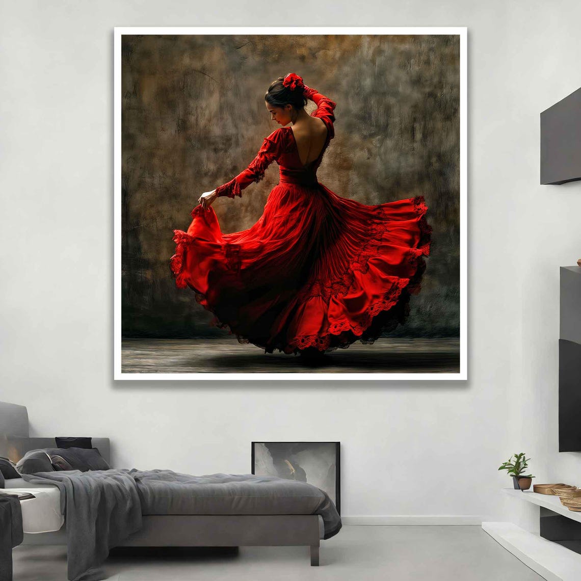 Spanish Dancer Woman Flamenco Girl Art Old Style Spanish Wall Art Woman In Red Dress Print Spanish Culture Decor Red Dress - Image 3