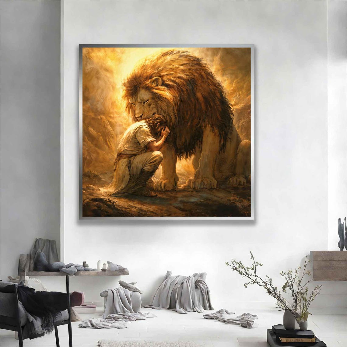 Lion And Jesus Art God Wall Art Home Decor Jesus Painting Lion Of Judah Church Decor Jesus And Lion Wall Art - Image 5