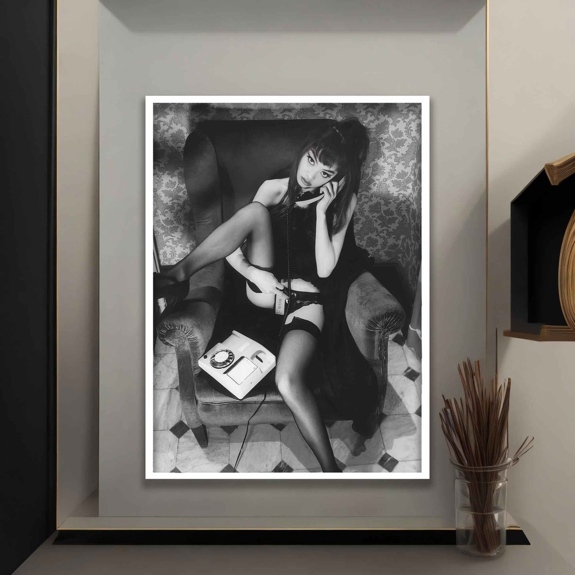 Iconic Woman Talking On The Phone Painting Black And White Old Style Woman Wall Art Woman Poster Famous Woman Art Woman Poster - Image 4