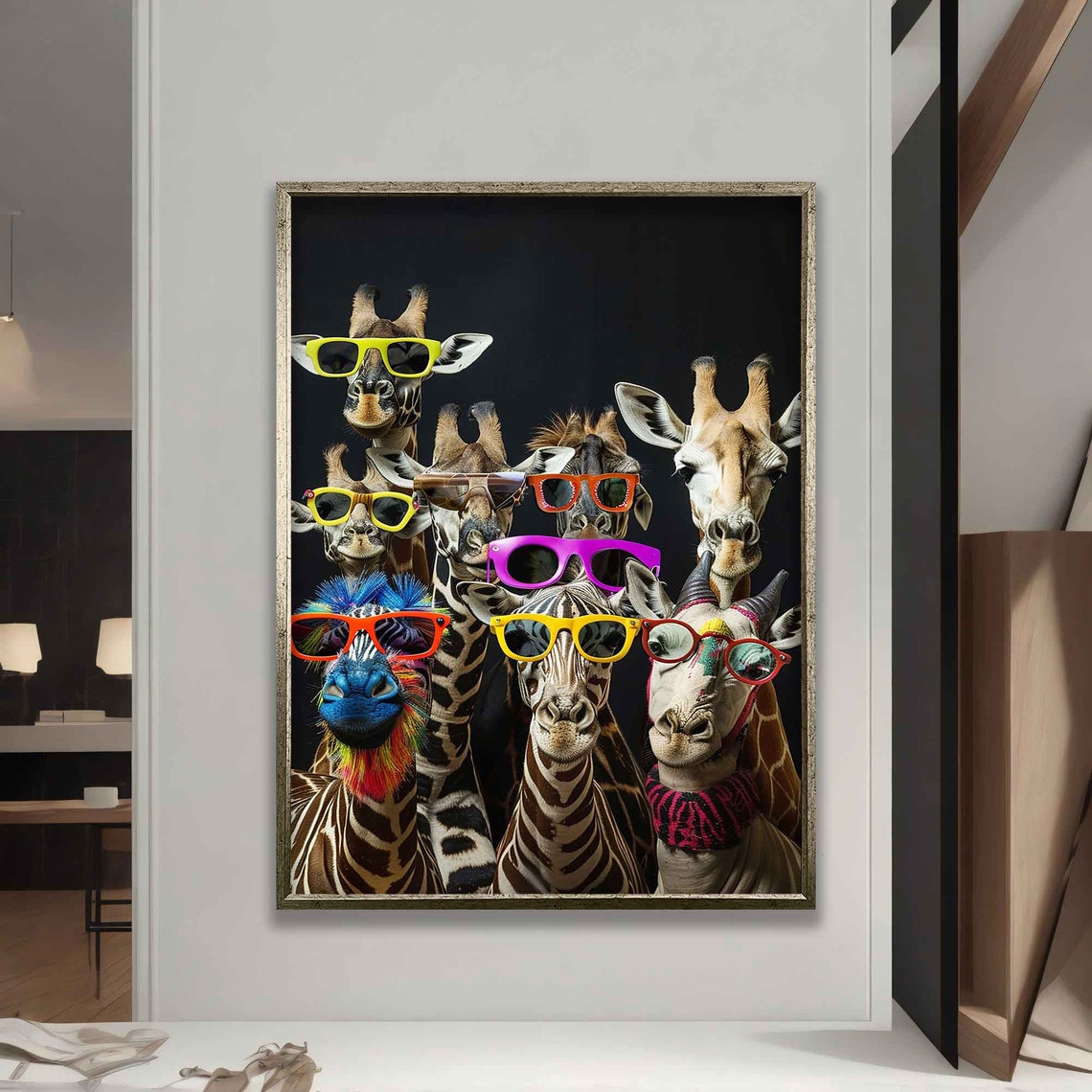 Funny Giraffes with Colorful Sunglasses Group Portrait Art Poster - Image 5