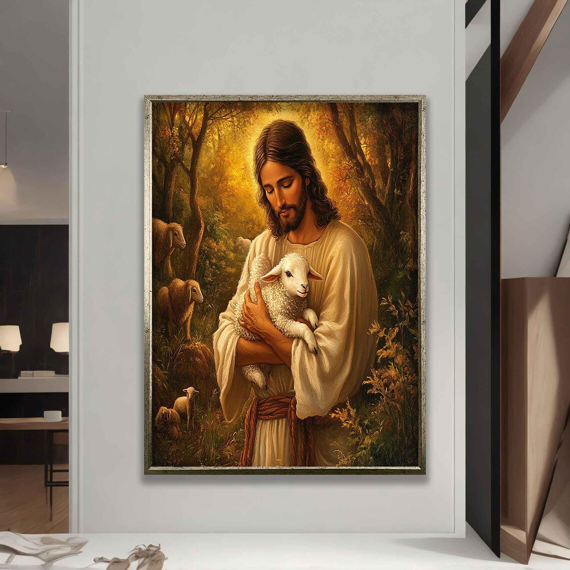 Jesus Walking On Water With Lamb, Christian Art Print