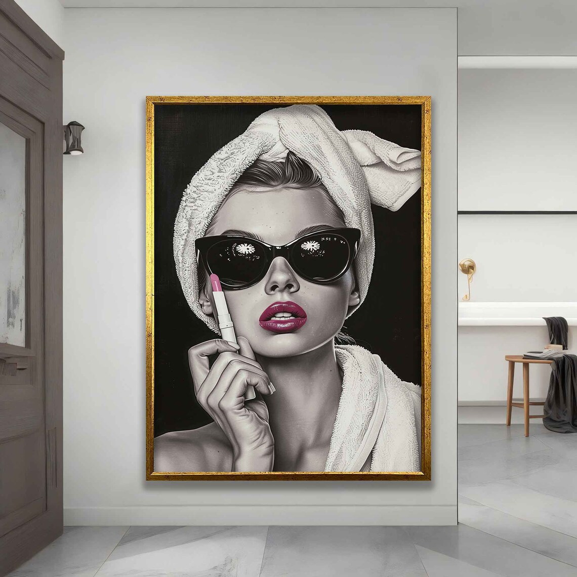 Woman Applying Lipstick Poster, Fashion Portrait