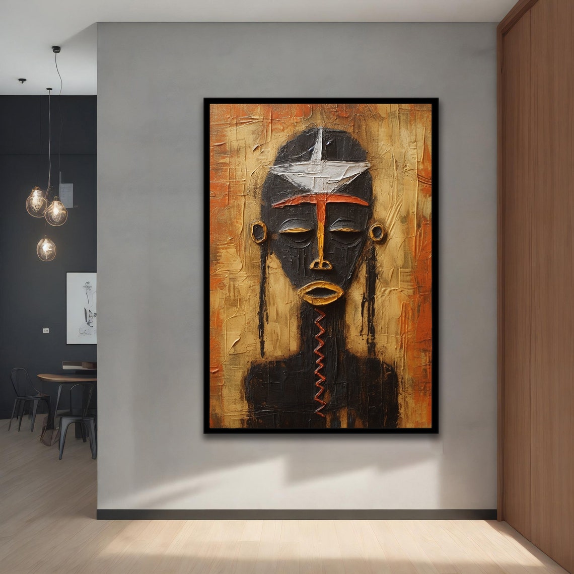 African Tribal Mask Gold Ochre Textured Abstract Ethnic Art Poster - Image 5