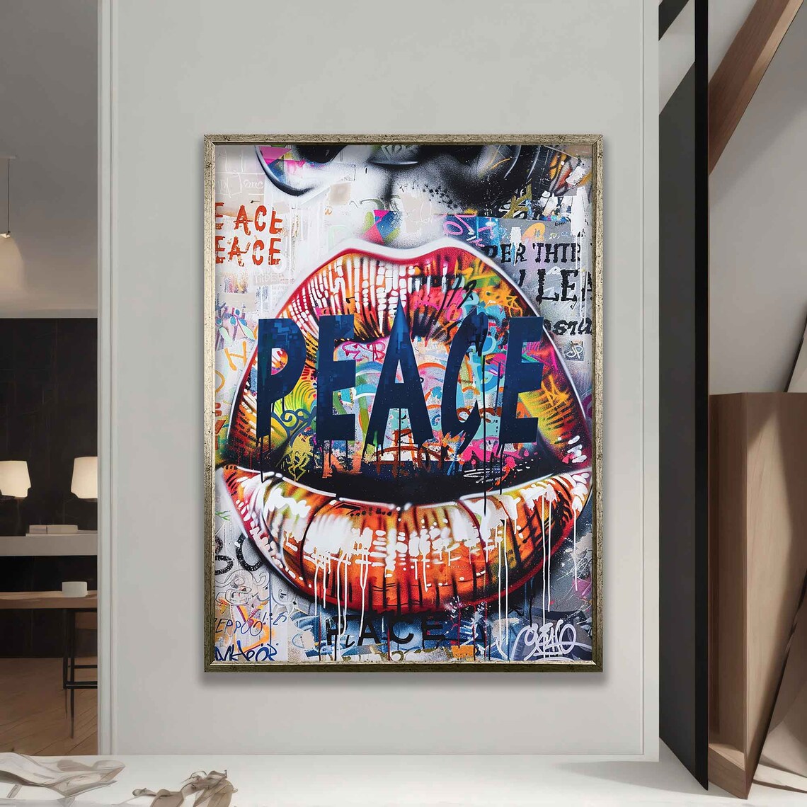 Graffiti Lip With Peace Writing, Street Art - Image 5