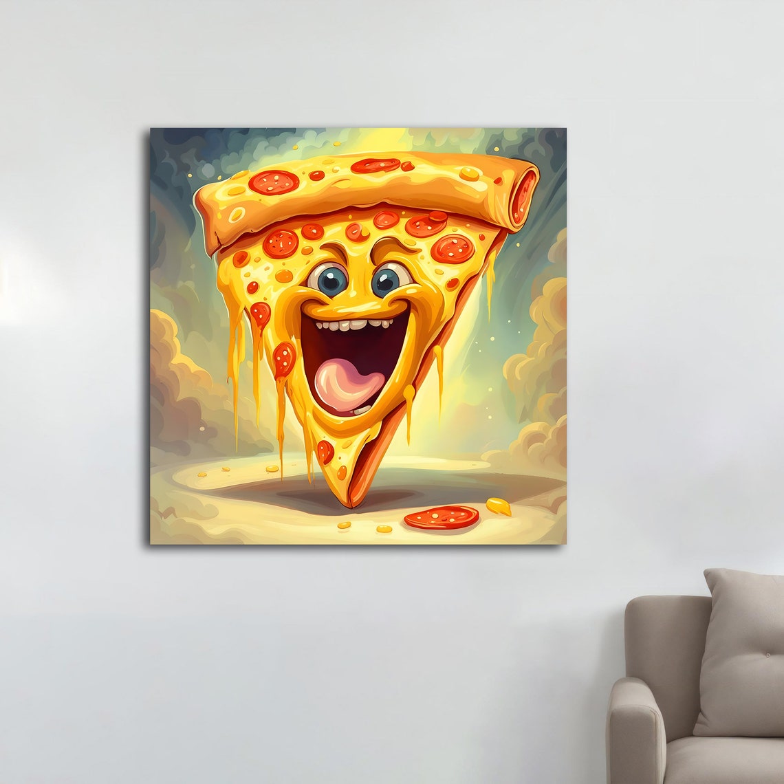 Happy Smiling Pizza Slice Cartoon Pepperoni Melting Cheese Art Print - Image 5