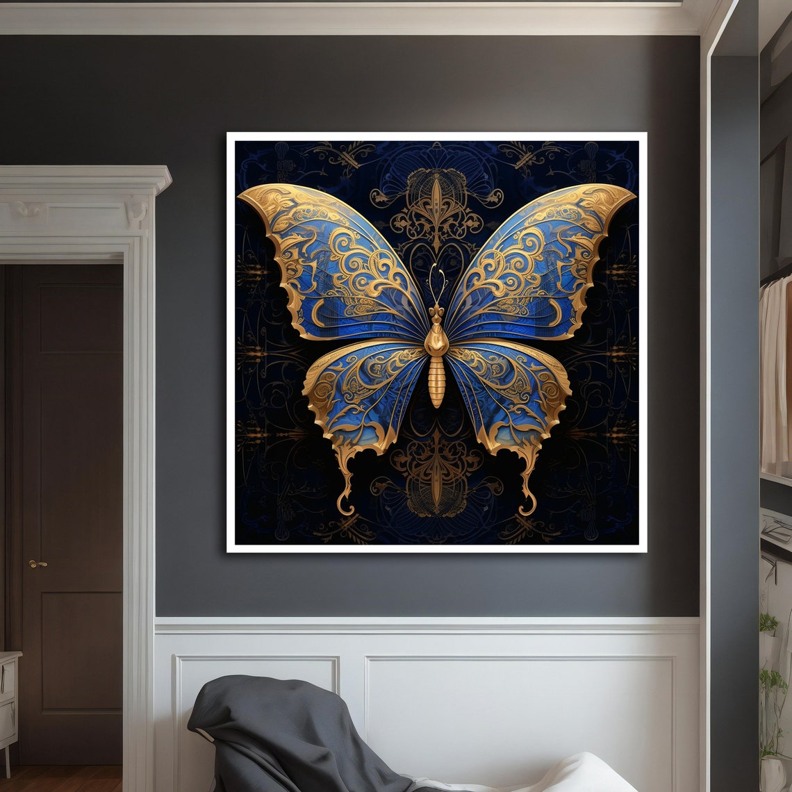 Royal Blue Gold Filigree Butterfly Ornate Dark Navy Elegant Poster - Image 5