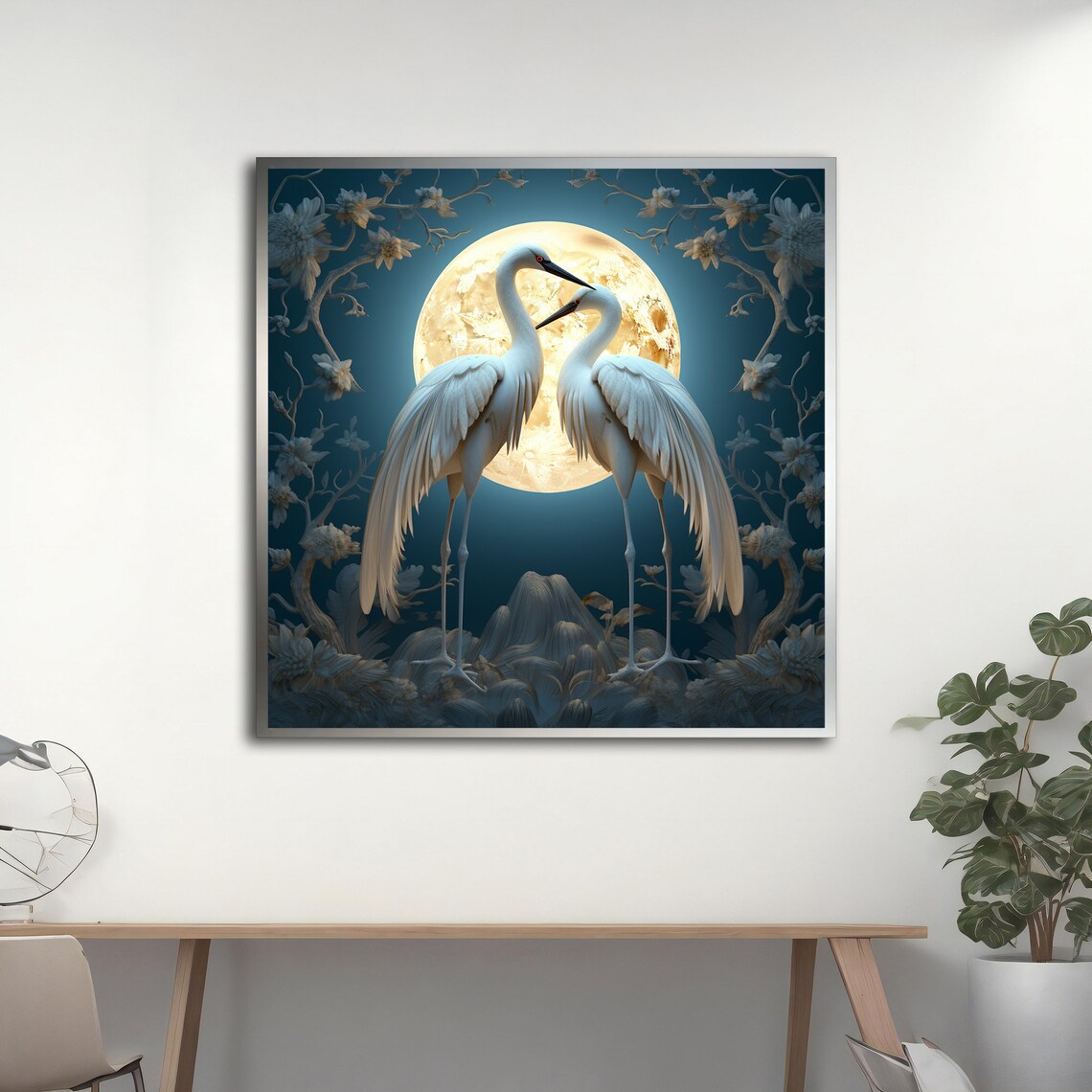 Storks In Love Painting, Living Room Art Print - Image 5