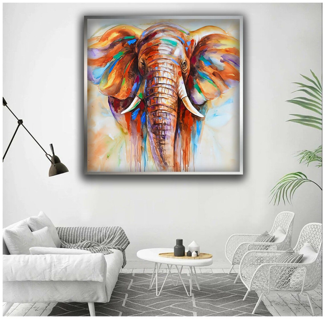 Colorful Watercolor Elephant Portrait Vibrant Splash Paint Wildlife Poster - Image 4