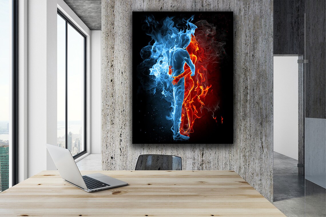 Fire And Water Couple Hugging Love Wall Art Print - Image 2