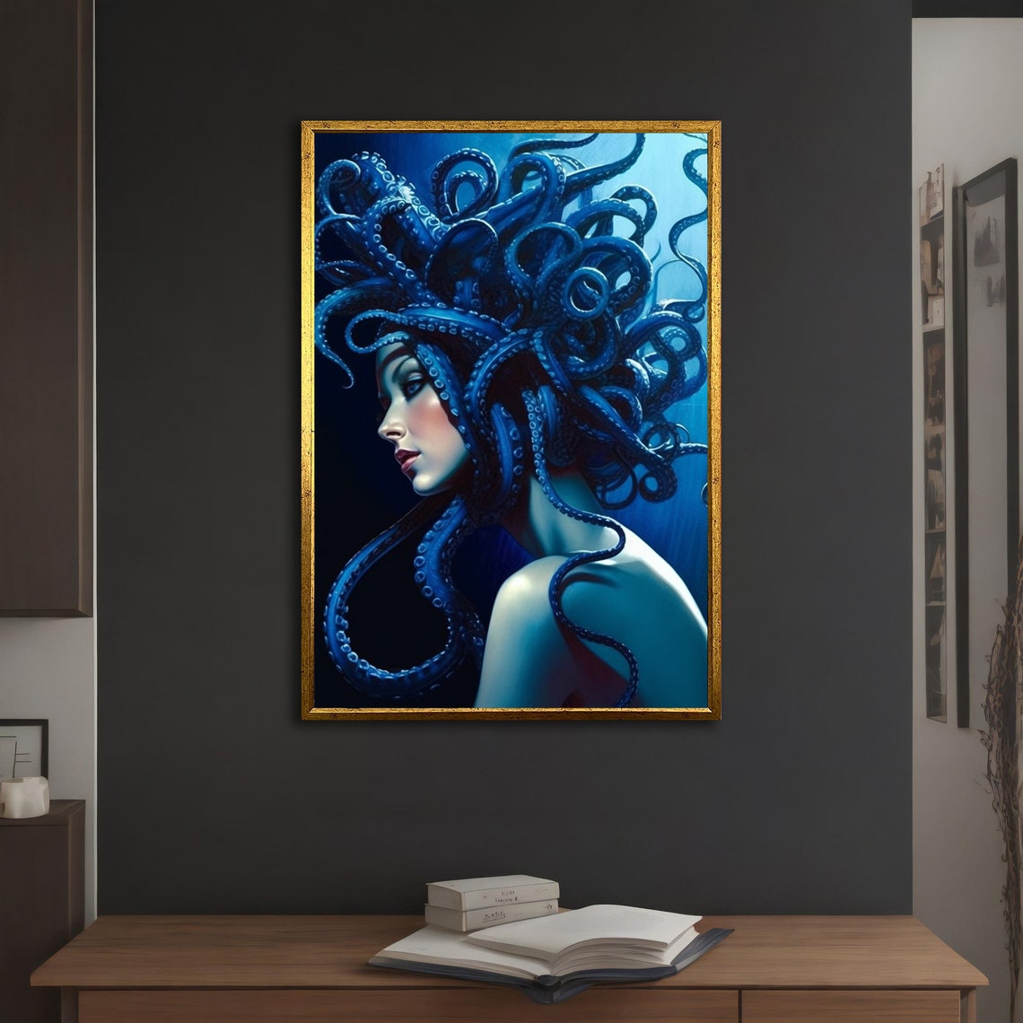 Woman Octopus Tentacle Hair Blue Surreal Sea Goddess Art Poster - Image 5