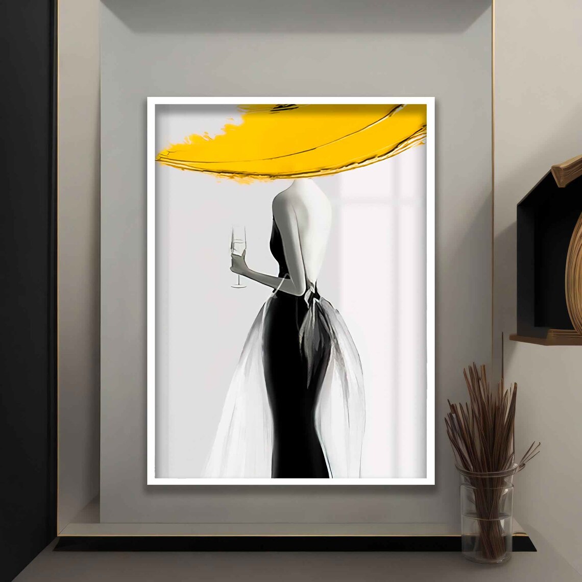Silhouette Of Woman In Yellow Hat Painting Woman Drawing Art Woman In Hat Print